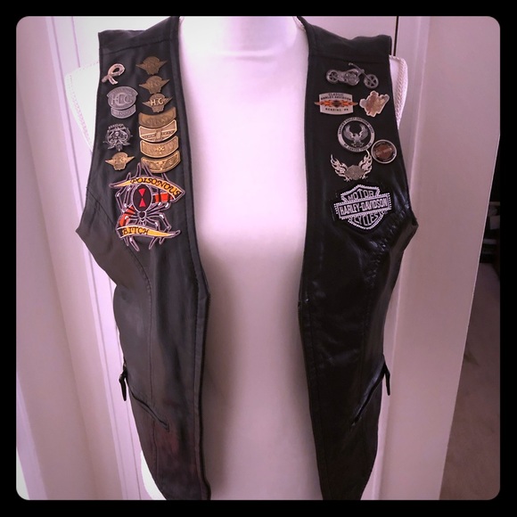 Leather motorcycle vest w/ Harley Patches/pins,All Products : American Fashion Style Bags On Sale